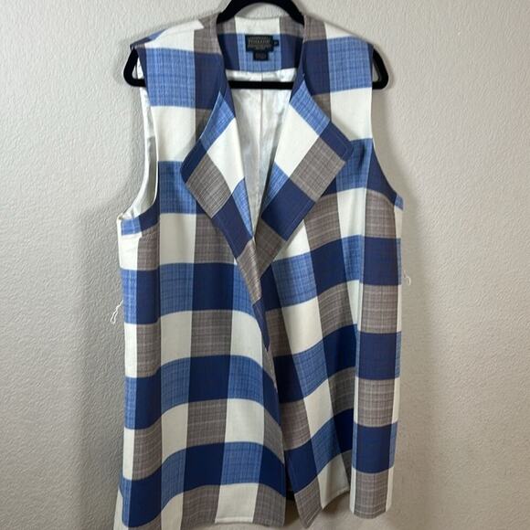 Pendleton Buffalo Check Plaid Long Wrap Vest XL - Picture 4 of 8
